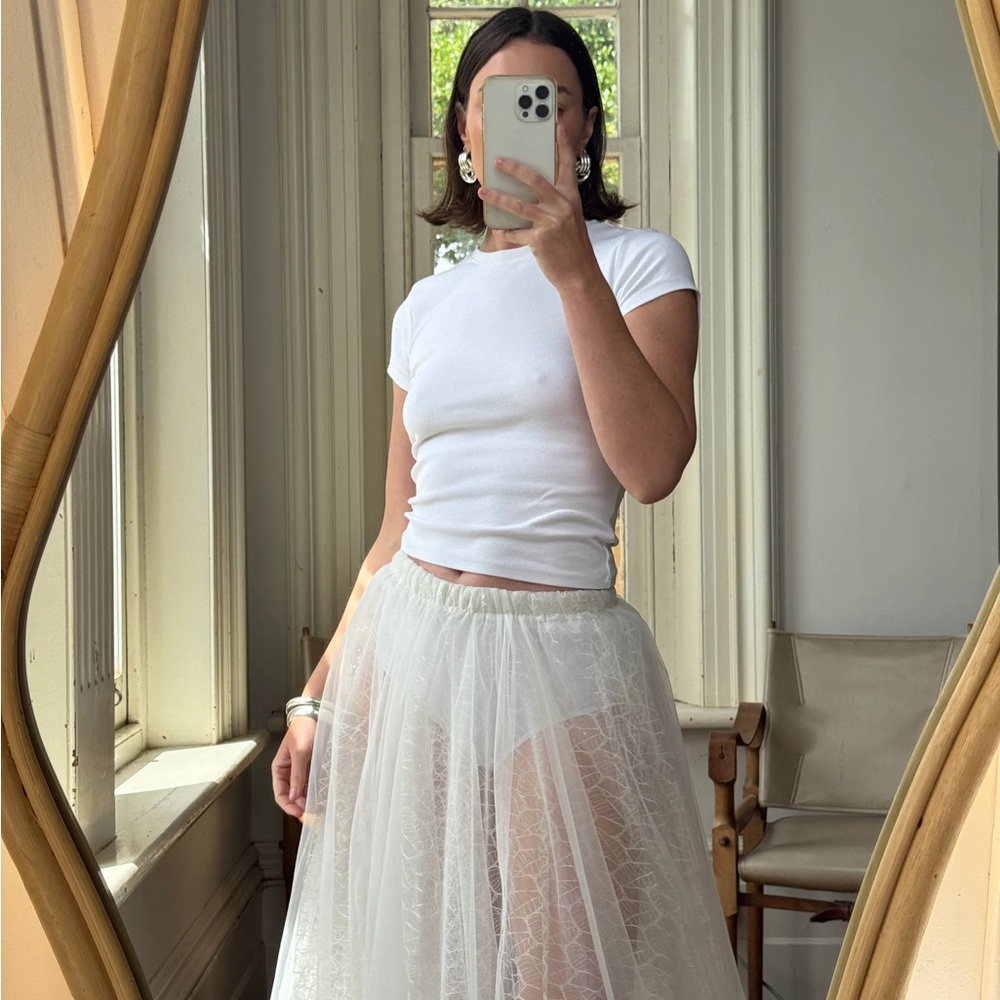 Vintage Bridal Sheer Organza Webbed Lace Bridal Skirt - Picture 4 of 9